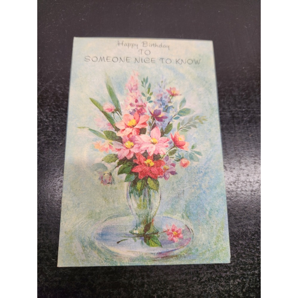 Vintage Forget Me Not Birthday Card Floral Vase Someone Nice to‎ Know 15 B 2039R